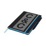 Carnet avec stylo et détails coloré A5 avec pages lignées BlackBook couleur bleu ciel vue impression sérigraphique