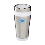 Tasse thermos personnalisée  en acier et plastique 410ml Inox Colors couleur blanc vue avec impression sérigraphique