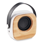 Enceinte avec logo, sangle et Bluetooth 5.0 en bambou Scandinavie couleur blanc