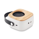 Enceinte avec logo, sangle et Bluetooth 5.0 en bambou Scandinavie couleur blanc deuxième vue