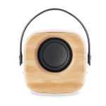 Enceinte avec logo, sangle et Bluetooth 5.0 en bambou Scandinavie couleur blanc troisième vue