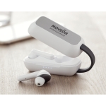 Set d'écouteurs sans fil personnalisés avec support de charge Box couleur blanc vue d'ambiance principale