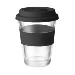 Mug take away en verre avec couvercle et bande 350ml Takeaway Cristal couleur noir