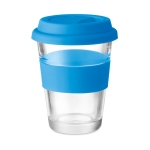 Mug take away en verre avec couvercle et bande 350ml Takeaway Cristal couleur bleu