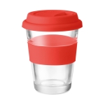 Mug take away en verre avec couvercle et bande 350ml Takeaway Cristal couleur rouge