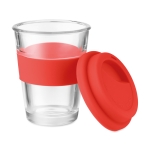 Mug take away en verre avec couvercle et bande 350ml Takeaway Cristal couleur rouge deuxième vue