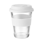 Mug take away en verre avec couvercle et bande 350ml Takeaway Cristal couleur blanc