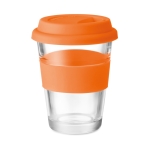 Mug take away en verre avec couvercle et bande 350ml Takeaway Cristal couleur orange