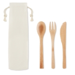 Lot de couverts publicitaires en bambou avec sac en toile Bamboo couleur beige deuxième vue