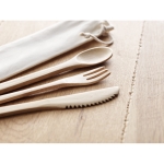 Lot de couverts publicitaires en bambou avec sac en toile Bamboo couleur beige vue d'ambiance
