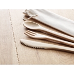 Lot de couverts publicitaires en bambou avec sac en toile Bamboo couleur beige deuxième vue d'ambiance