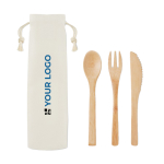 Lot de couverts publicitaires en bambou avec sac en toile Bamboo vue avec zone d'impression