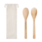 2 ustensiles de cuisine à salade en bambou avec housse Bamboo couleur beige