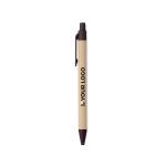 Stylos avec corps en papier et bouton poussoir, encre bleue Eco Beans vue avec zone d'impression