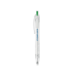 Stylo en plastique recyclé avec bouton poussoir et encre bleue Clean couleur vert vue avec zone d'impression
