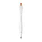 Stylo en plastique recyclé avec bouton poussoir et encre bleue Clean couleur orange troisième vue