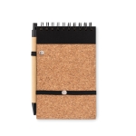 Bloc note publicitaire avec stylo A6 avec des pages lignées CorkSpira couleur noir deuxième vue