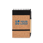 Bloc note publicitaire avec stylo A6 avec des pages lignées CorkSpira vue avec zone d'impression
