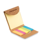Kit écologique avec logo pour notes avec étiquettes coloréés SlimCork couleur beige deuxième vue principale