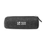 Trousse en feutre publicitaire ronde pour crayon Flow couleur gris foncé vue avec zone d'impression
