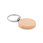 Porte-clés personnalisé rond en bois clair imprimé ou gravé Roundwood couleur bois deuxième vue