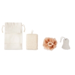 Set de bain avec éponge, pierre exfoliante et houppette Bathtime couleur beige troisième vue