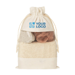 Set de bain avec éponge, pierre exfoliante et houppette Bathtime couleur beige vue avec zone d'impression