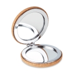 Miroir de poche rond en liège avec logo Corstyle couleur beige