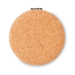 Miroir de poche rond en liège avec logo Corstyle couleur beige troisième vue