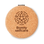Miroir de poche rond en liège avec logo Corstyle couleur beige troisième vue principale