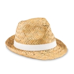 Chapeaux de paille personnalisés avec ruban en polyester Havana couleur blanc