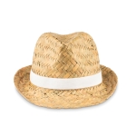 Chapeaux de paille personnalisés avec ruban en polyester Havana couleur blanc deuxième vue