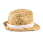 Chapeaux de paille personnalisés avec ruban en polyester Havana couleur blanc troisième vue