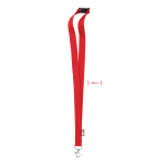 Lanyard en RPET mousqueton métallique et fermeture de sécurité 20 mm couleur rouge