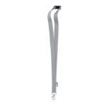 Lanyard en RPET mousqueton métallique et fermeture de sécurité 20 mm couleur gris