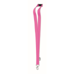 Lanyard en RPET mousqueton métallique et fermeture de sécurité 20 mm couleur rose