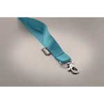 Lanyard en RPET mousqueton métallique et fermeture de sécurité 20 mm couleur turquoise septième vue photographique