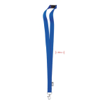 Lanyard en RPET mousqueton métallique et fermeture de sécurité 20 mm couleur bleu roi