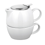 Service à thé avec théière personnalisée de 440 ml et tasse Duet couleur blanc