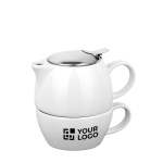 Service à thé avec théière personnalisée de 440 ml et tasse Duet avec zone d'impression