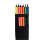 Boîte de 6 crayons de couleur en bois avec logo fluorescent Funky couleur noir première vue