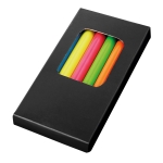 Boîte de 6 crayons de couleur en bois avec logo fluorescent Funky couleur noir avec boîte