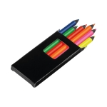 Boîte de 6 crayons de couleur en bois avec logo fluorescent Funky couleur noir troisième vue