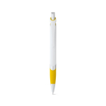 Stylo en plastique blanc avec détail de couleur et encre bleue couleur jaune première vue
