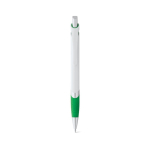 Stylo en plastique blanc avec détail de couleur et encre bleue couleur vert première vue