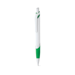 Stylo en plastique blanc avec détail de couleur et encre bleue couleur vert deuxième vue
