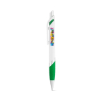 Stylo en plastique blanc avec détail de couleur et encre bleue couleur vert image avec logo