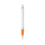 Stylo en plastique blanc avec détail de couleur et encre bleue couleur orange première vue