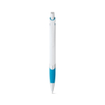 Stylo en plastique blanc avec détail de couleur et encre bleue couleur bleu ciel première vue