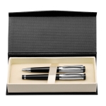 Lot de stylo et roller bicolores métallisés à encre bleue Continental couleur argenté avec boîte deuxième vue